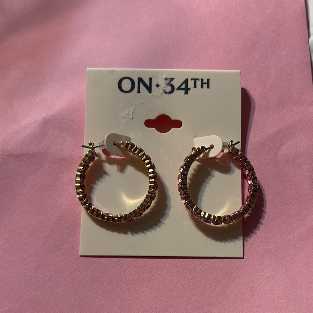 Gold and Pink Textured Hoop Earrings